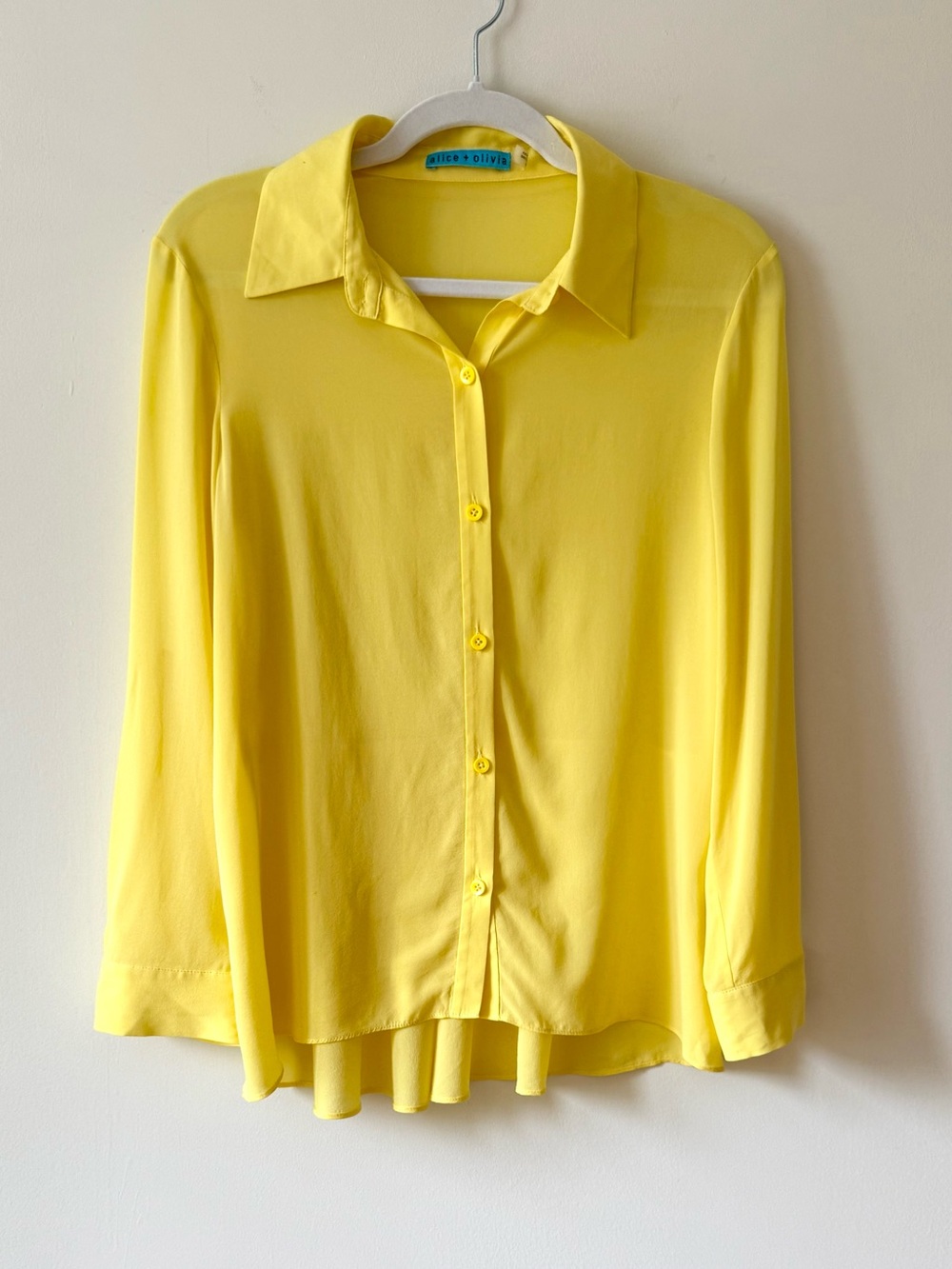 Alice + Olivia NWOT Bright Yellow Button Down Peplum Blouse Size Small